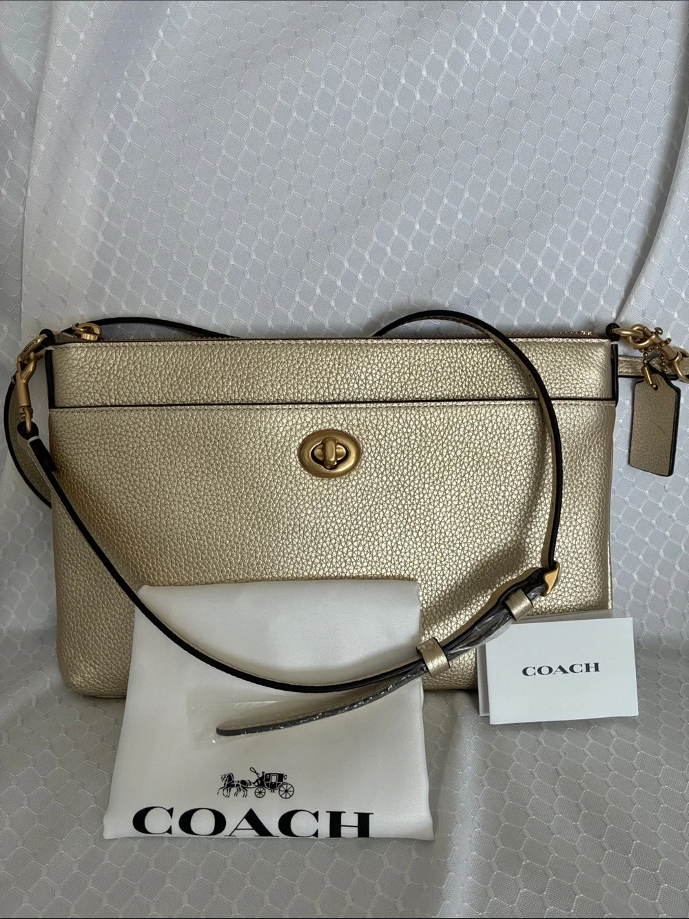 Coach NWOT Polly Crossbody Soft Gold Pebbled Leather
